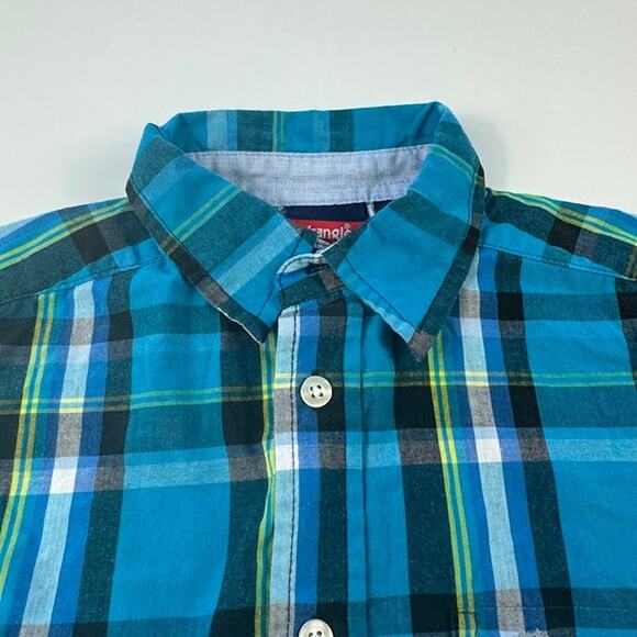 Wrangler Boy's Blue Plaid Long Sleeve Button Down Dress Shirt Small 6/7 - Picture 3 of 10